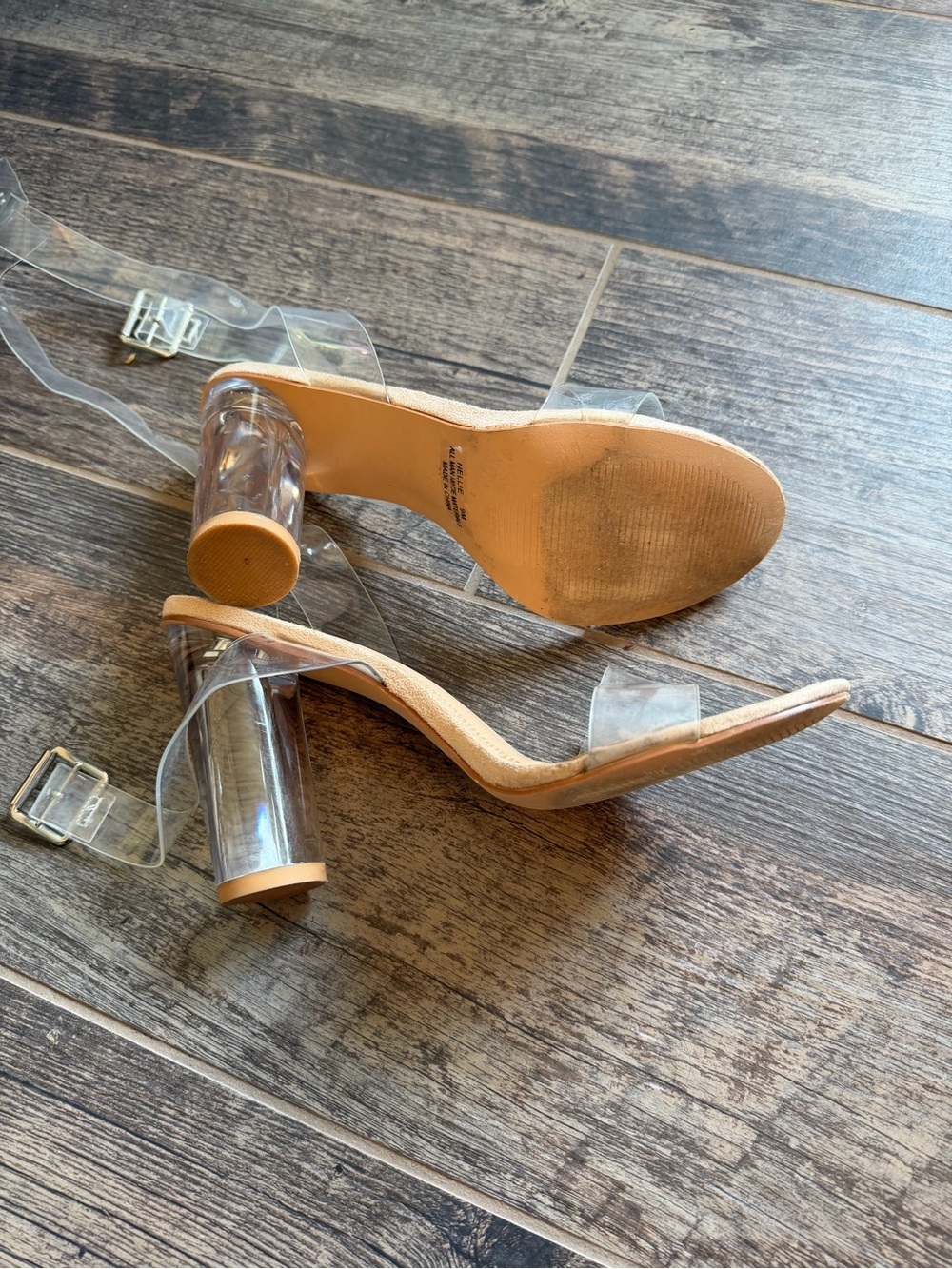 Clear-Strap Nude Block Heel Sandals - Picture 7 of 7
